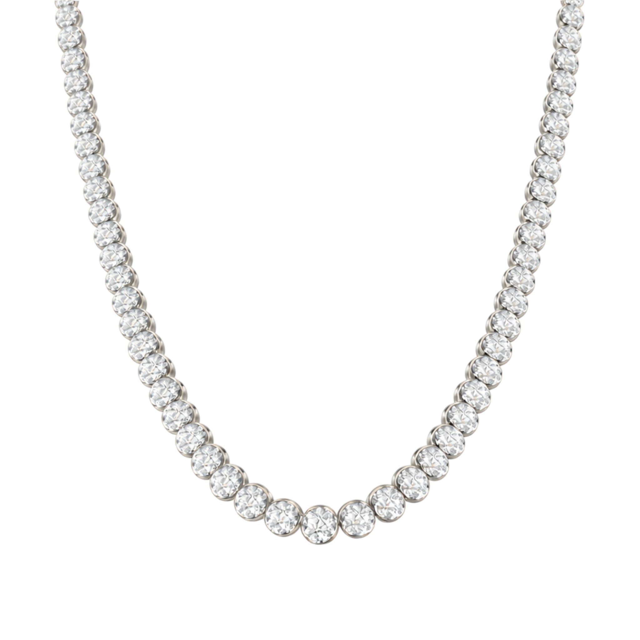 14K White Gold Crownline Diamond Tennis Necklace - Statement 17 ct tw, featuring round lab-grown diamonds in a crown-inspired setting