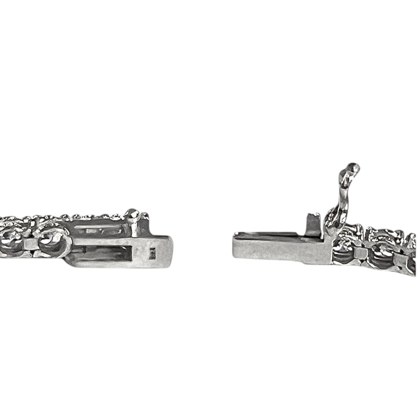 14K White Gold Heritage Prong Tennis Necklace clasp close-up showing safety mechanism