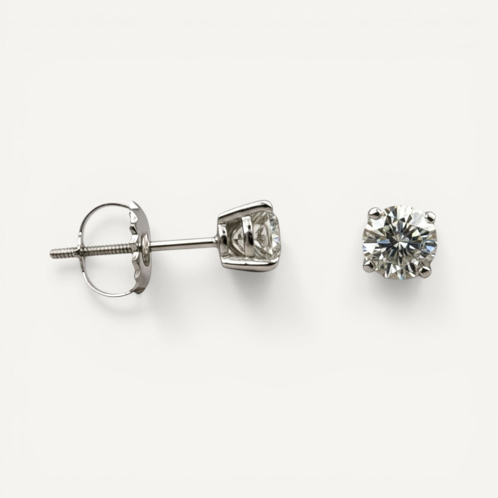 14K White Gold Solitaire Linea Diamond Stud Earrings - Petite size with 1/4-1/2 ct tw lab-grown diamonds in four-prong setting