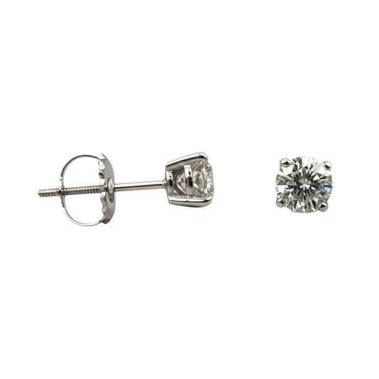 14K White Gold Solitaire Linea Diamond Studs alternate view - Petite size
