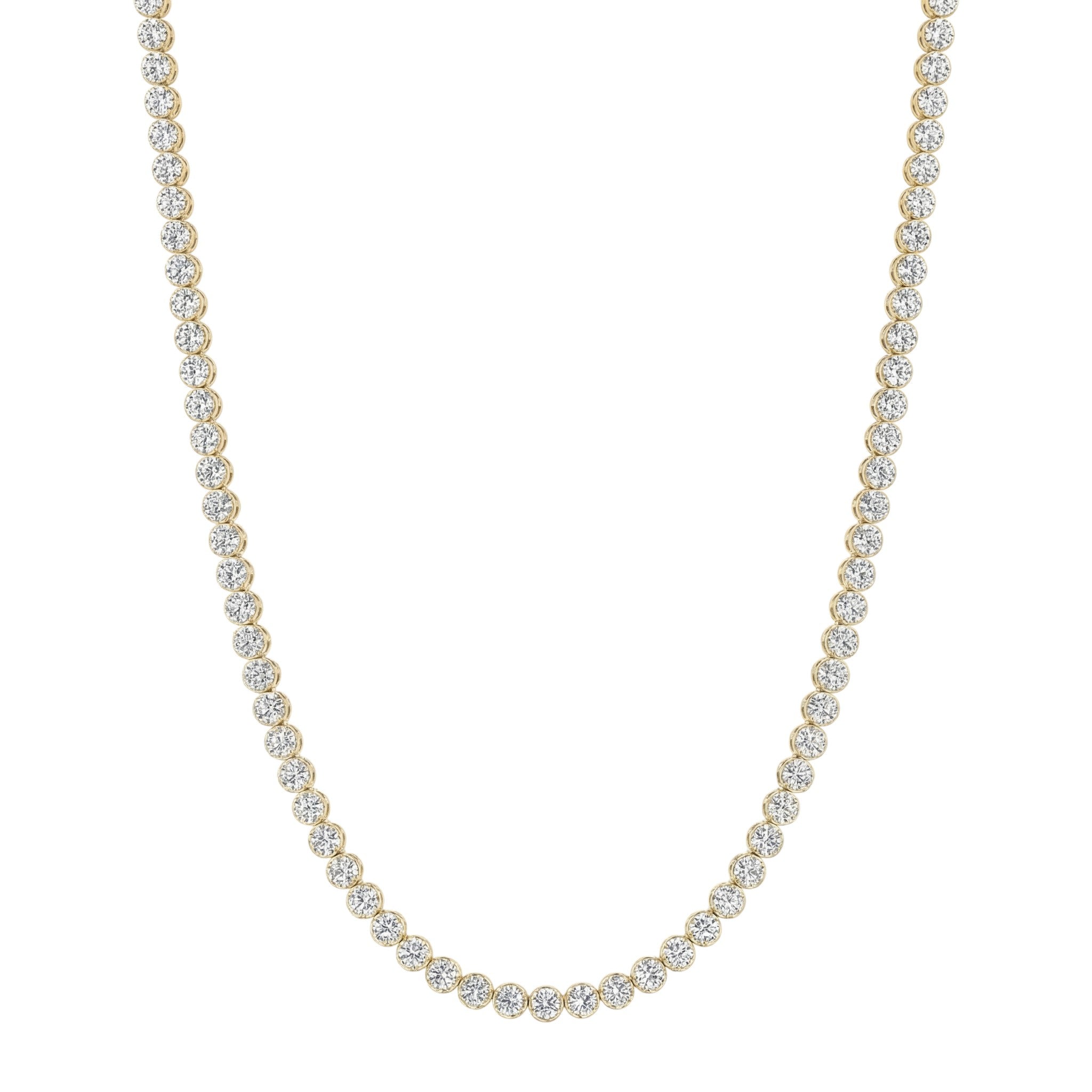 14K Yellow Gold Crownline Diamond Tennis Necklace - Bold 15 ct tw, featuring round lab-grown diamonds in a crown-inspired setting