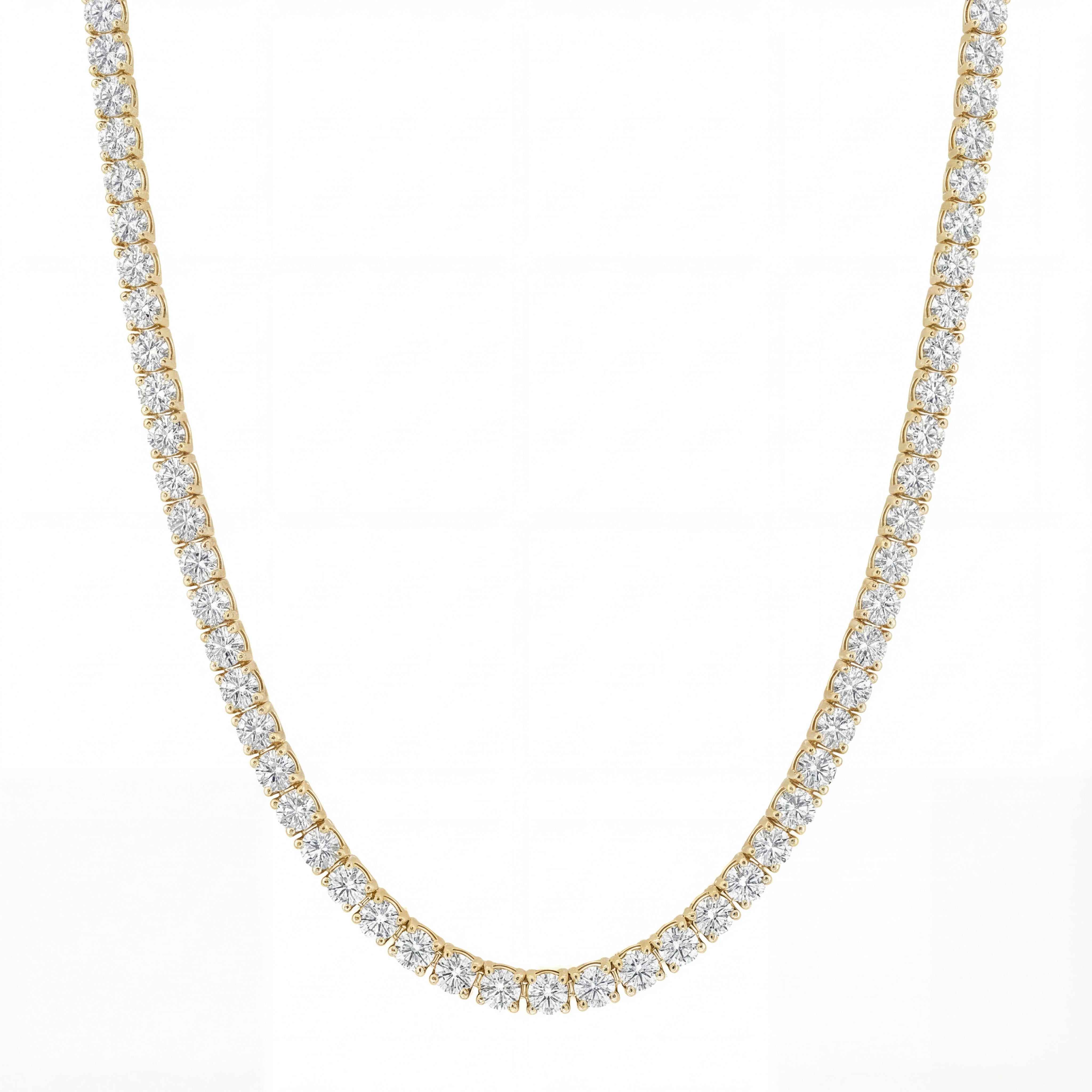 14K Yellow Gold Heritage Prong Diamond Tennis Necklace - Bold 19 ct tw, featuring round lab-grown diamonds in a four-prong setting