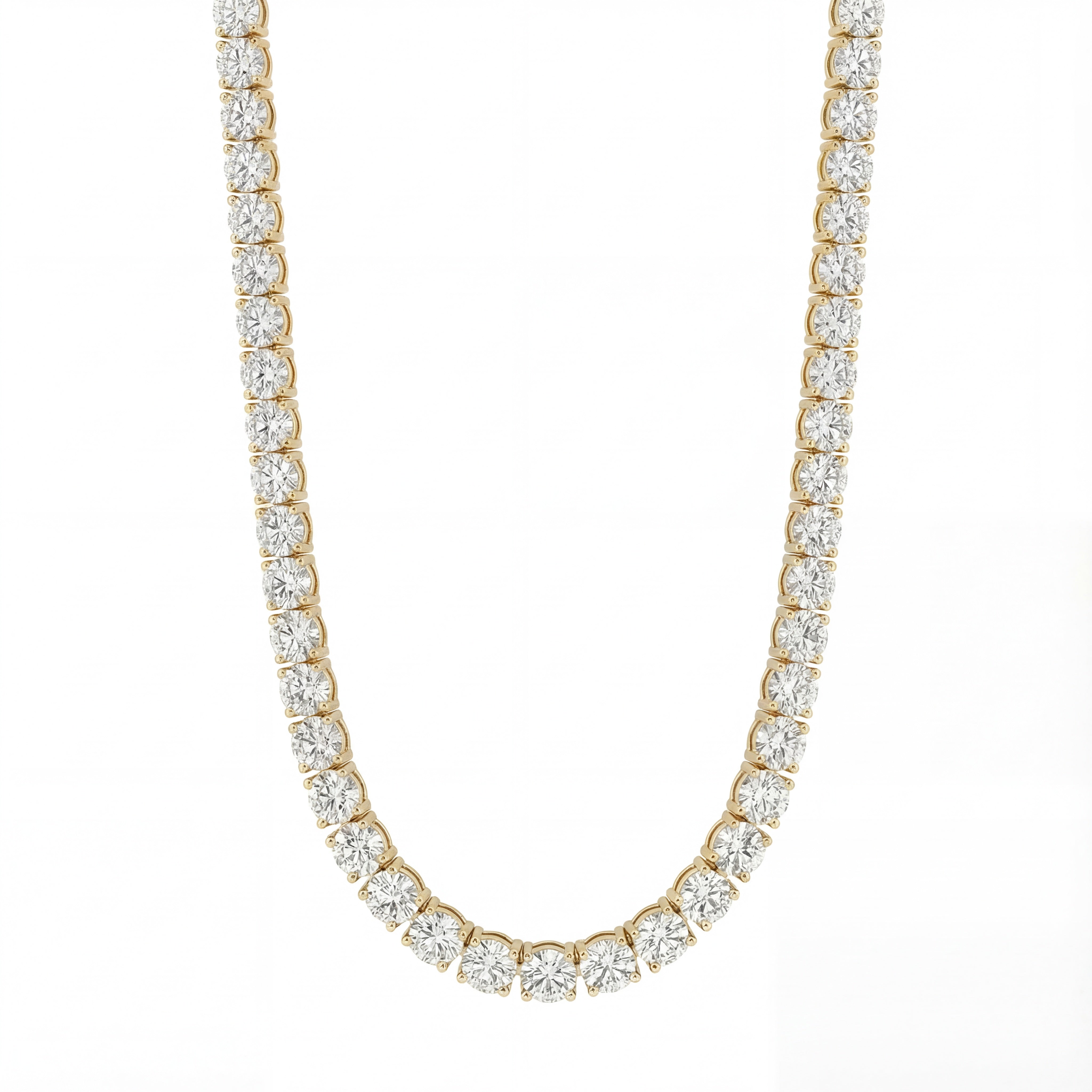 14K Yellow Gold Heritage Prong Diamond Tennis Necklace - Statement 22 ct tw, featuring round lab-grown diamonds in a four-prong setting