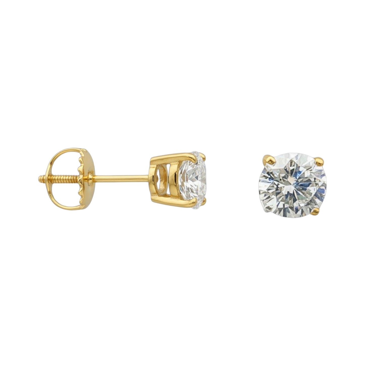 14K Yellow Gold Solitaire Linea Diamond Stud Earrings - Classic size with 1/2-1 ct tw lab-grown diamonds in four-prong setting