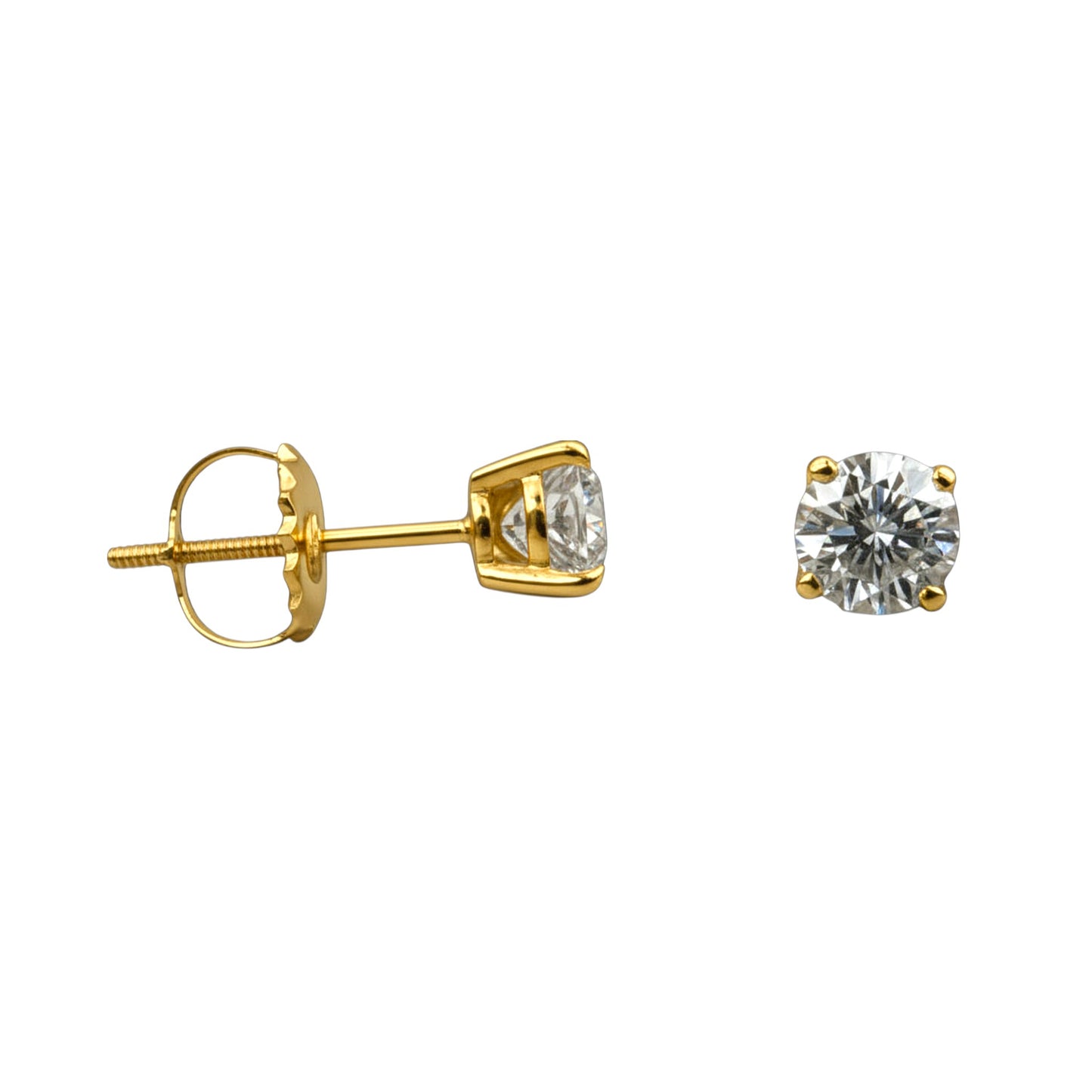 14K Yellow Gold Solitaire Linea Diamond Stud Earrings - Petite size with 1/4-1/2 ct tw lab-grown diamonds in four-prong setting
