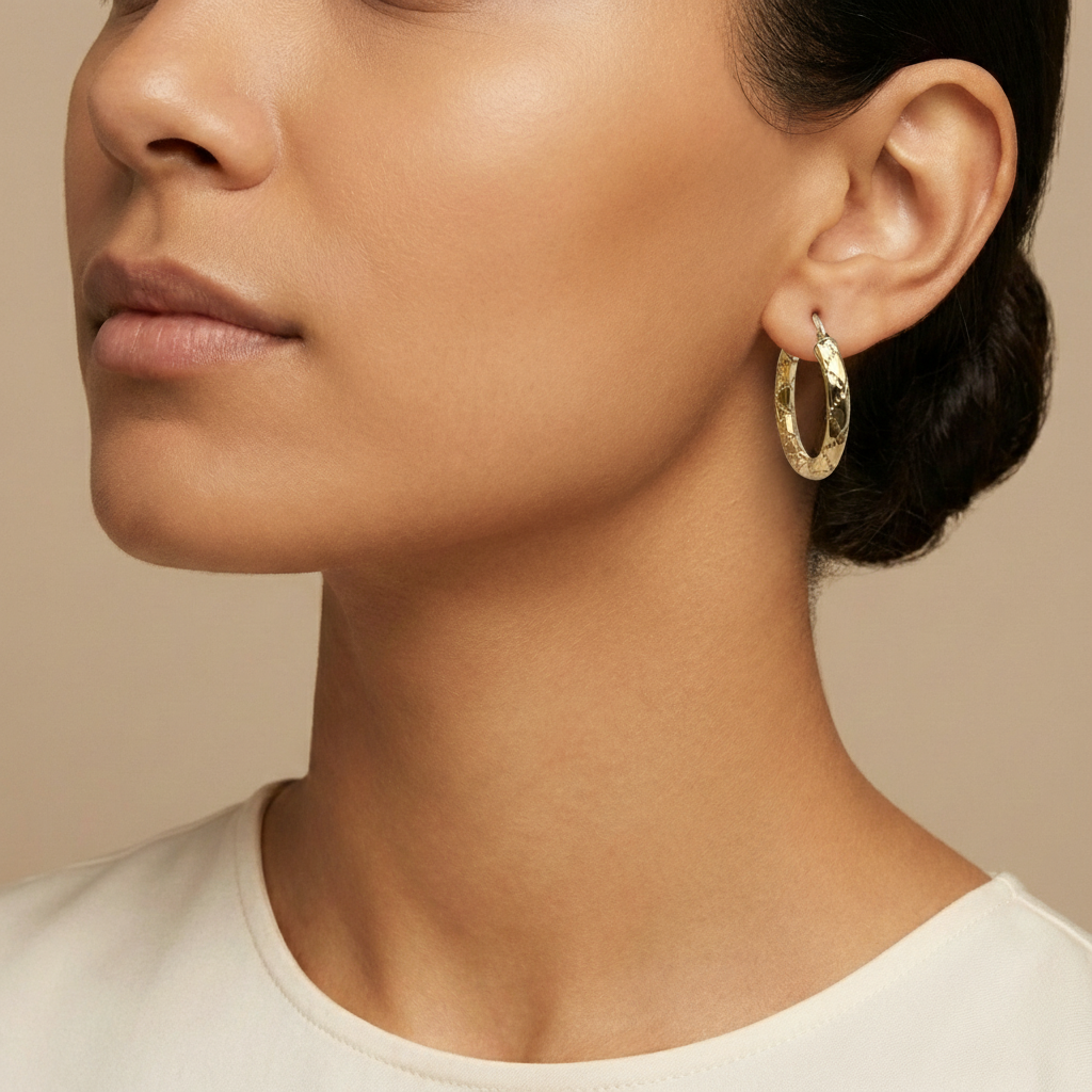 10K Yellow Gold Aelia Aura Hoop Earrings worn - lifestyle image