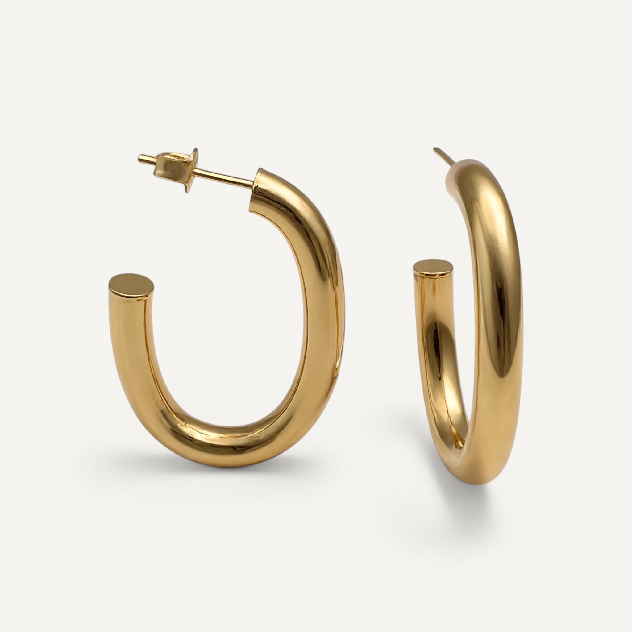 10K Yellow Gold Auric Crescent Hoop Earrings - U-shaped polished design