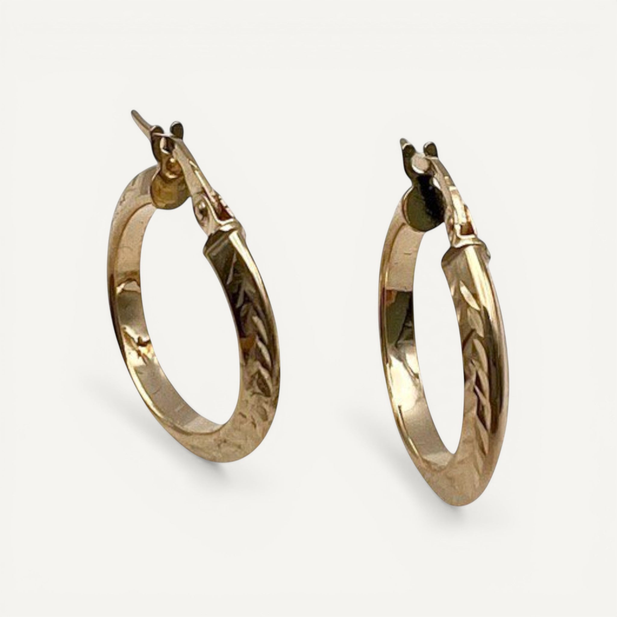 10K Yellow Gold Cosmo Grace Hoop Earrings - 19mm textured pattern hoops