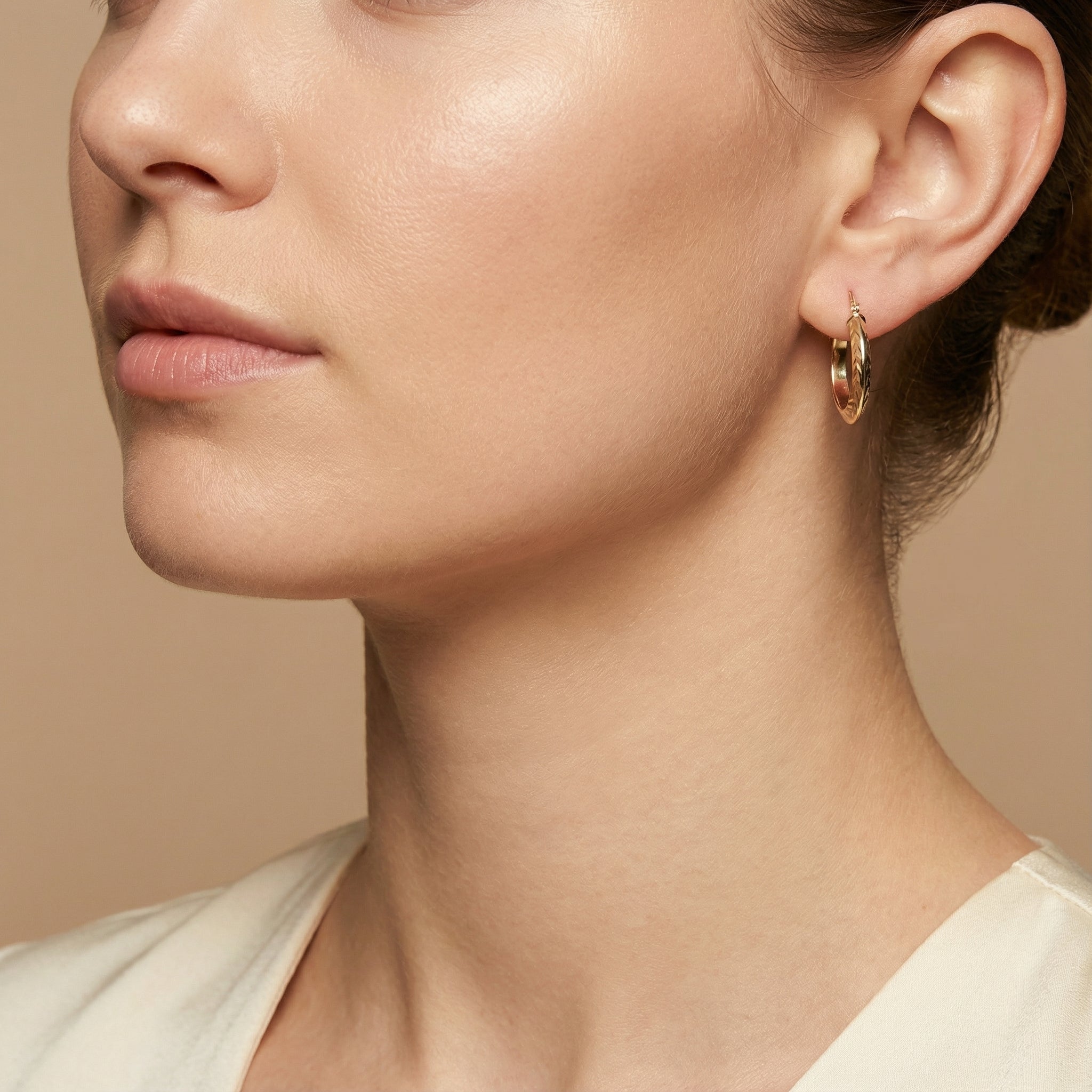 10K Yellow Gold Cosmo Grace Hoop Earrings worn - lifestyle image