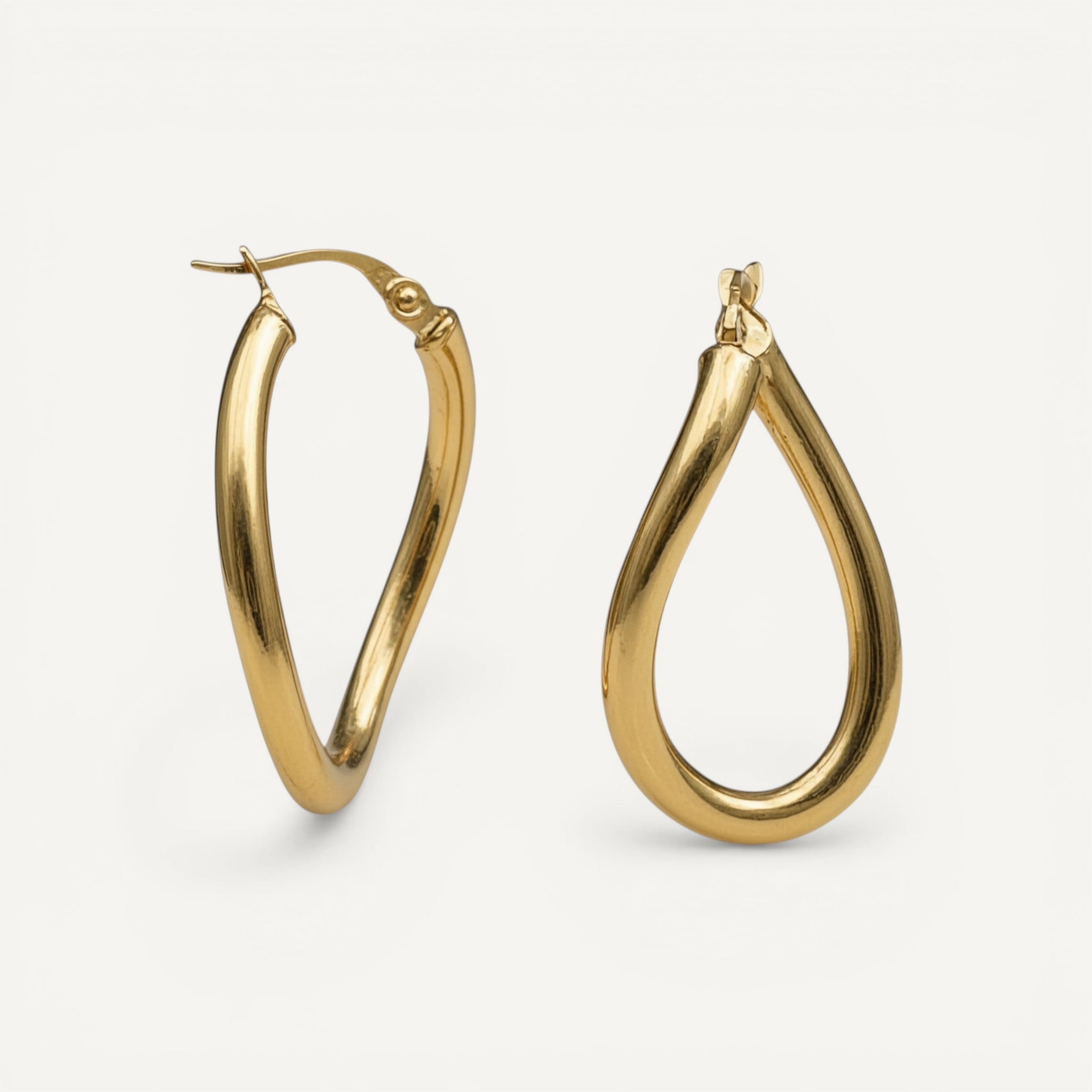 10K Yellow Gold Elara Curve Hoop Earrings - 30mm fluid teardrop design