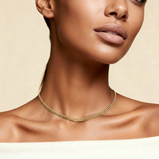 10K Yellow Gold Ethos Graceful Cuban Chain Necklace worn - lifestyle image