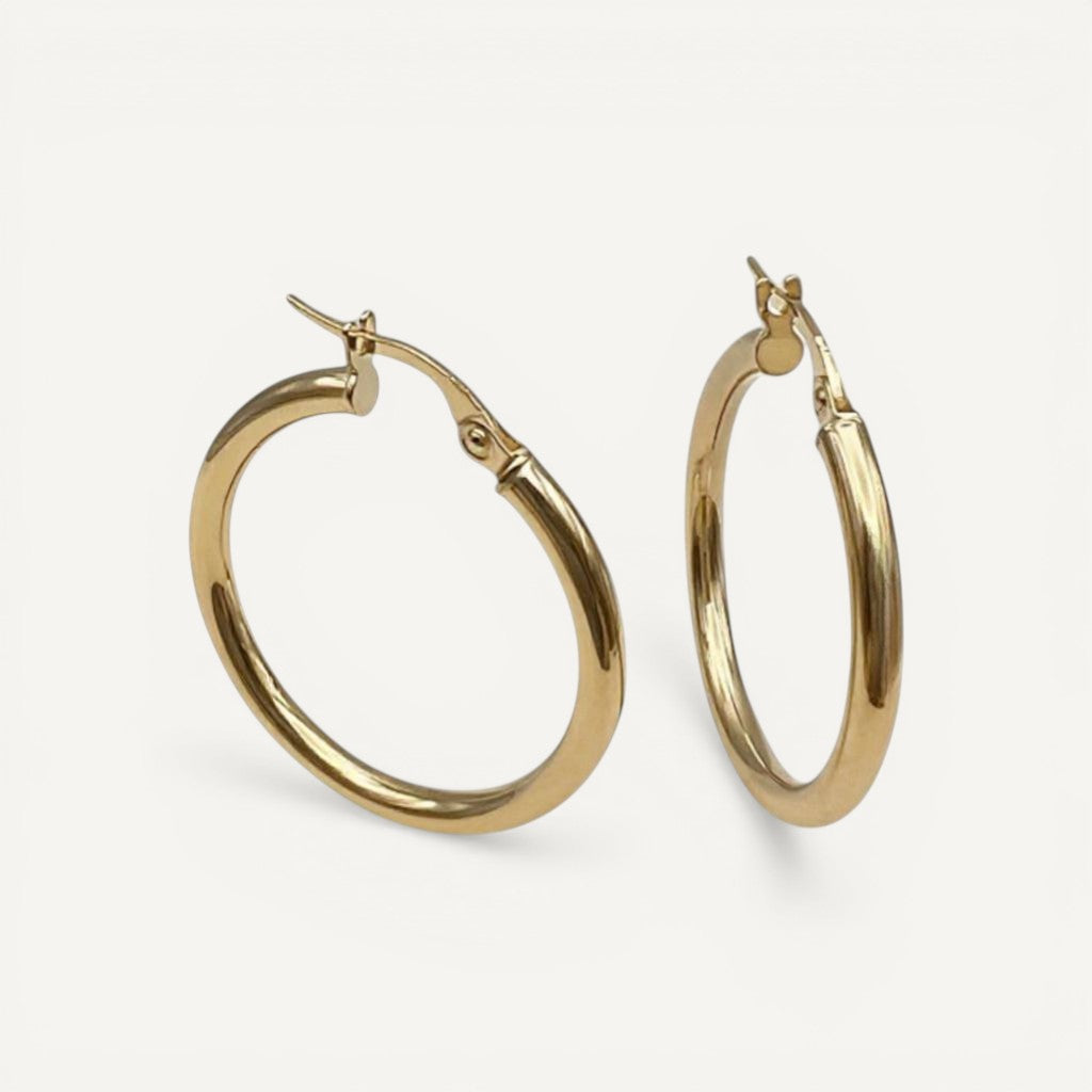 10K Yellow Gold Lumina Aura Hoop Earrings - 25mm polished hoops