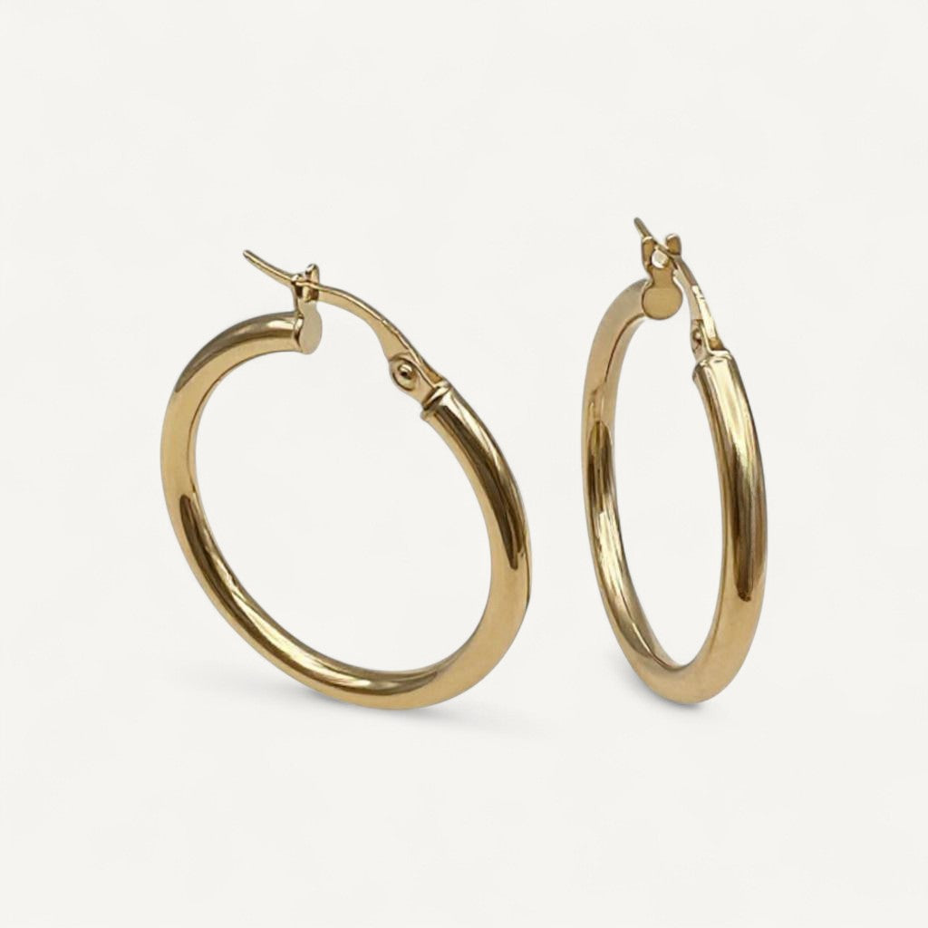 10K Yellow Gold Lumina Aura Hoop Earrings - 25mm polished hoops