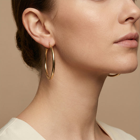 10K Yellow Gold Lumina Radiance Hoop Earrings worn - lifestyle image