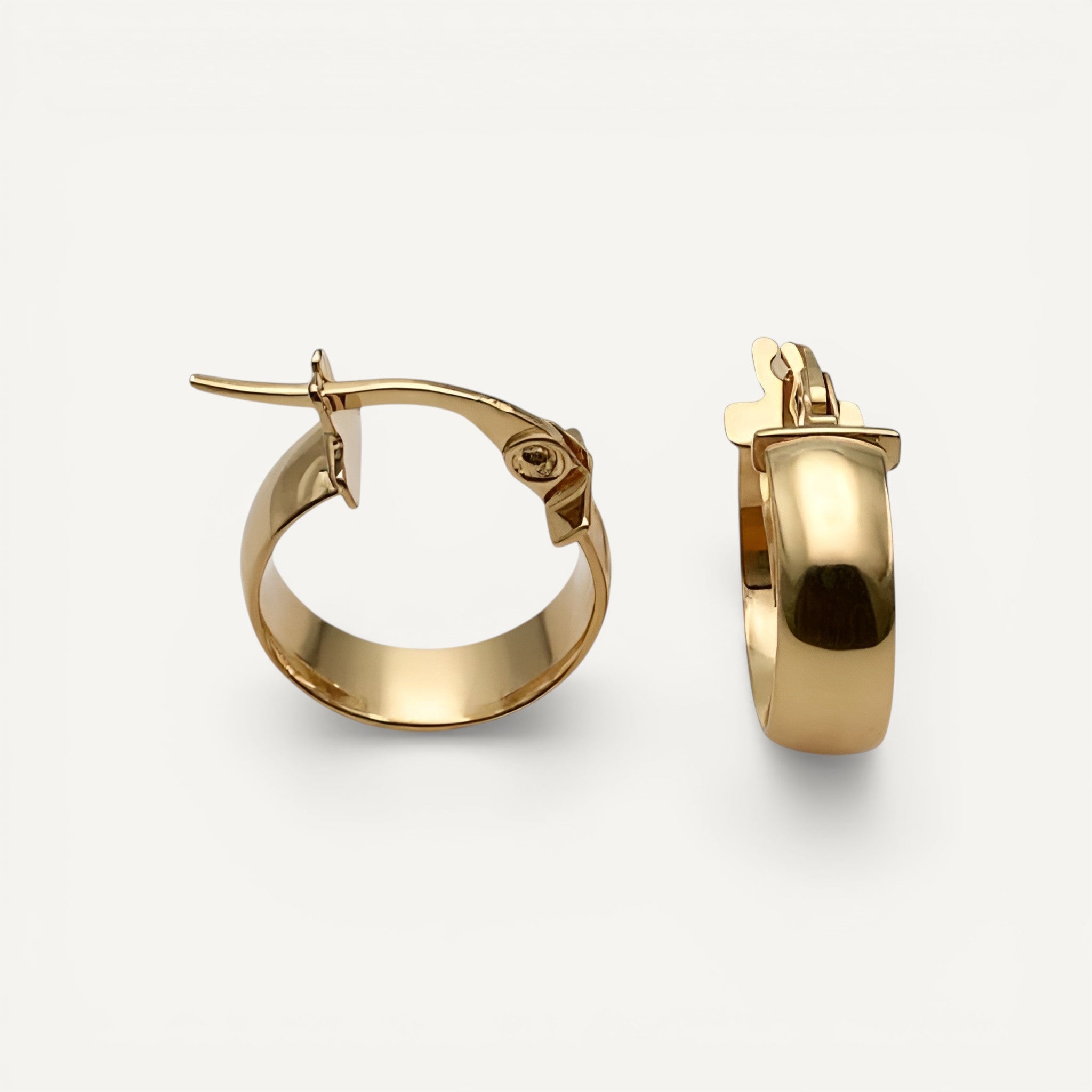 10K Yellow Gold Lustre Loop Hoop Earrings - classic 13mm polished hoops