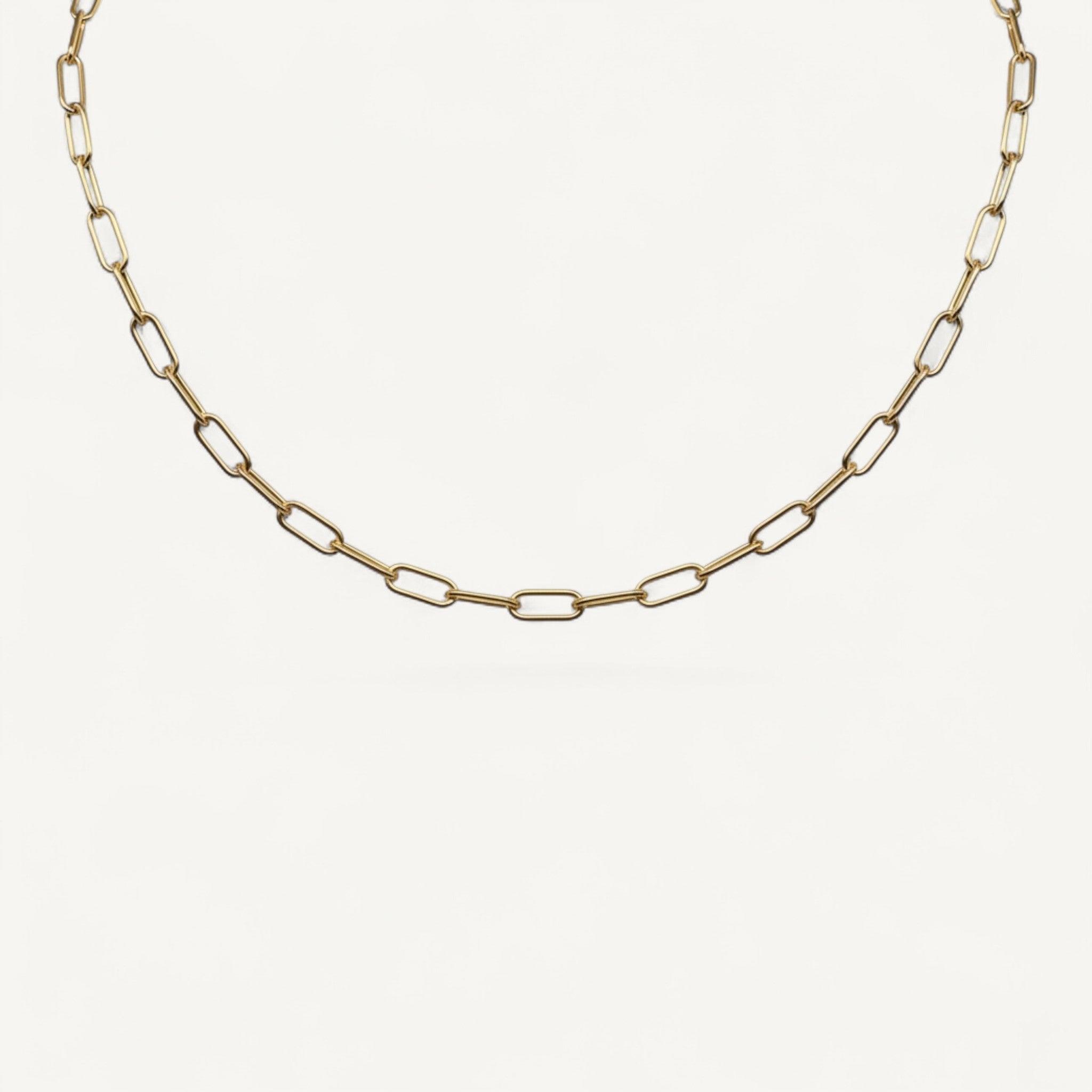 10K Yellow Gold Parallel Balanced Paperclip Chain Necklace - 4.5mm rounded oval links