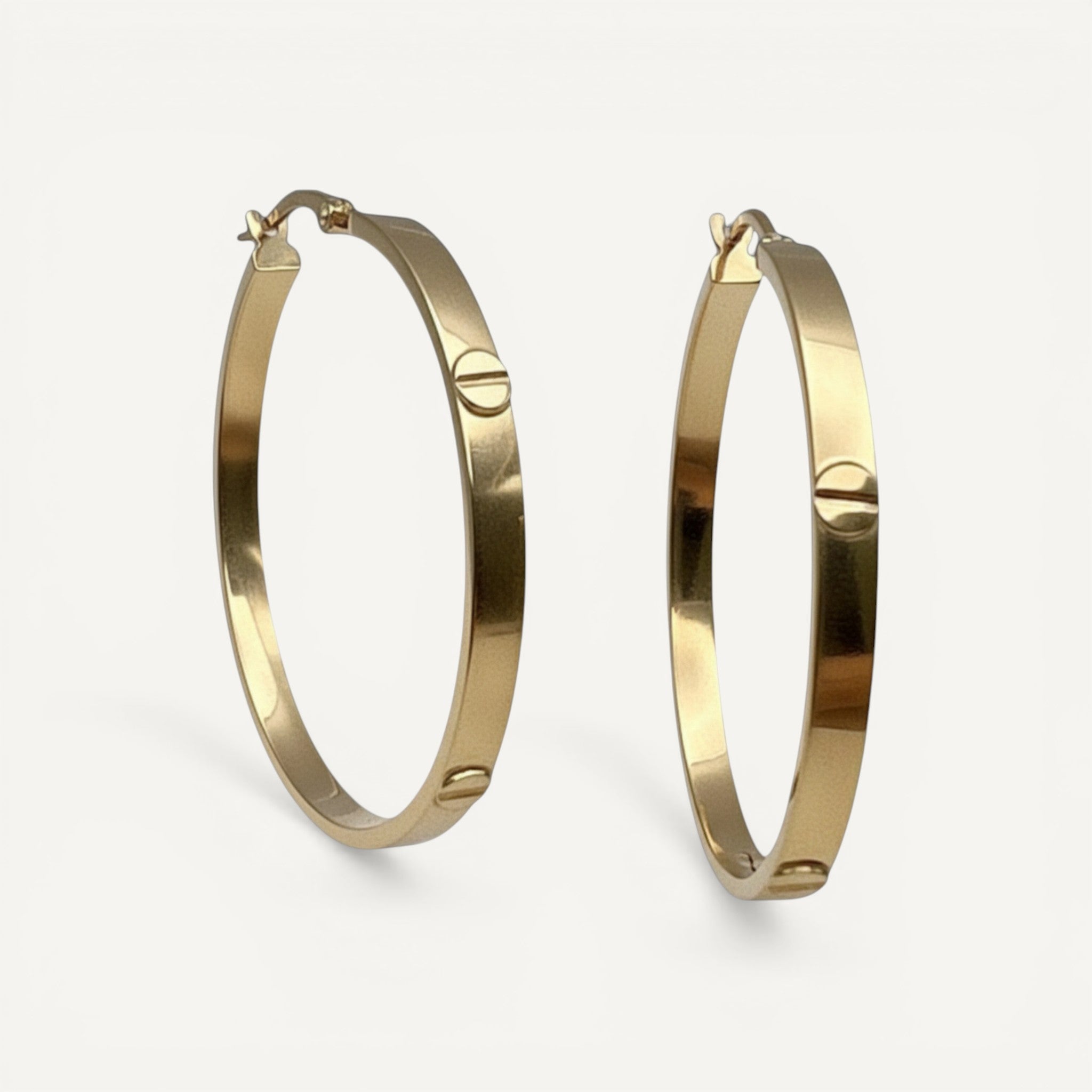 10K Yellow Gold Signum Radiance Hoop Earrings - screw-head accent 35mm hoops