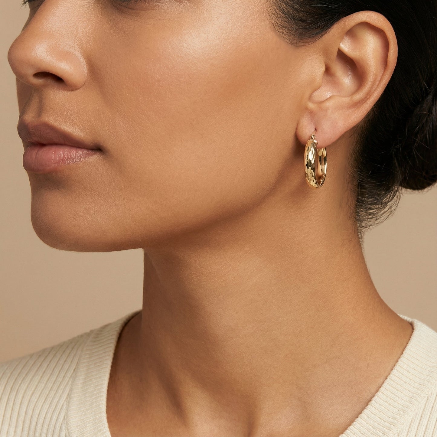 10K Yellow Gold Solstice Sparkle Hoop Earrings worn - lifestyle image
