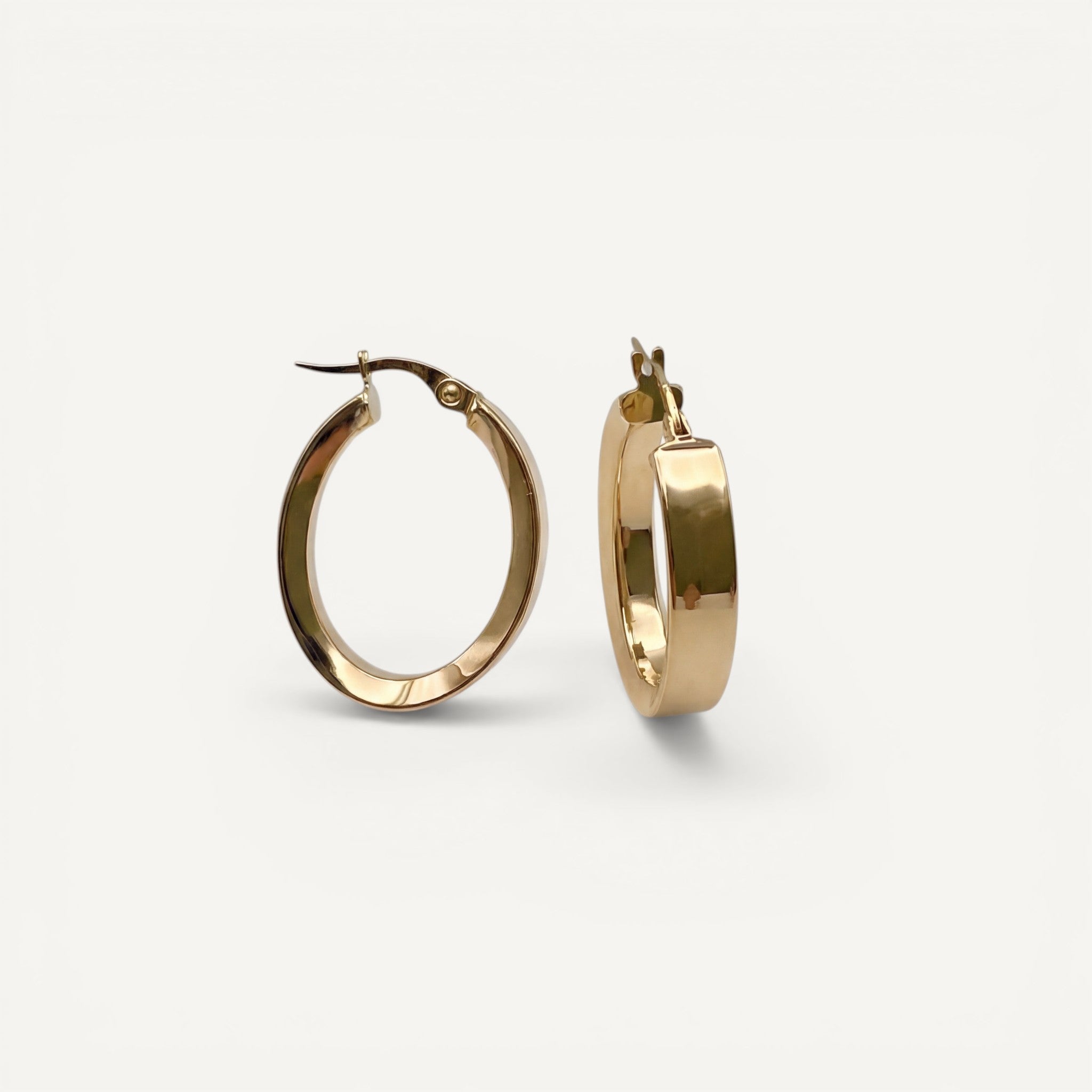 10K Yellow Gold Sylvan Glide Hoop Earrings - flat oval polished design