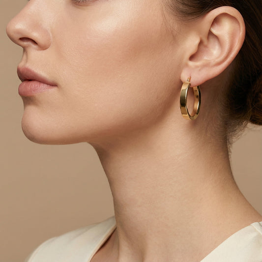 10K Yellow Gold Sylvan Glide Hoop Earrings worn - lifestyle image