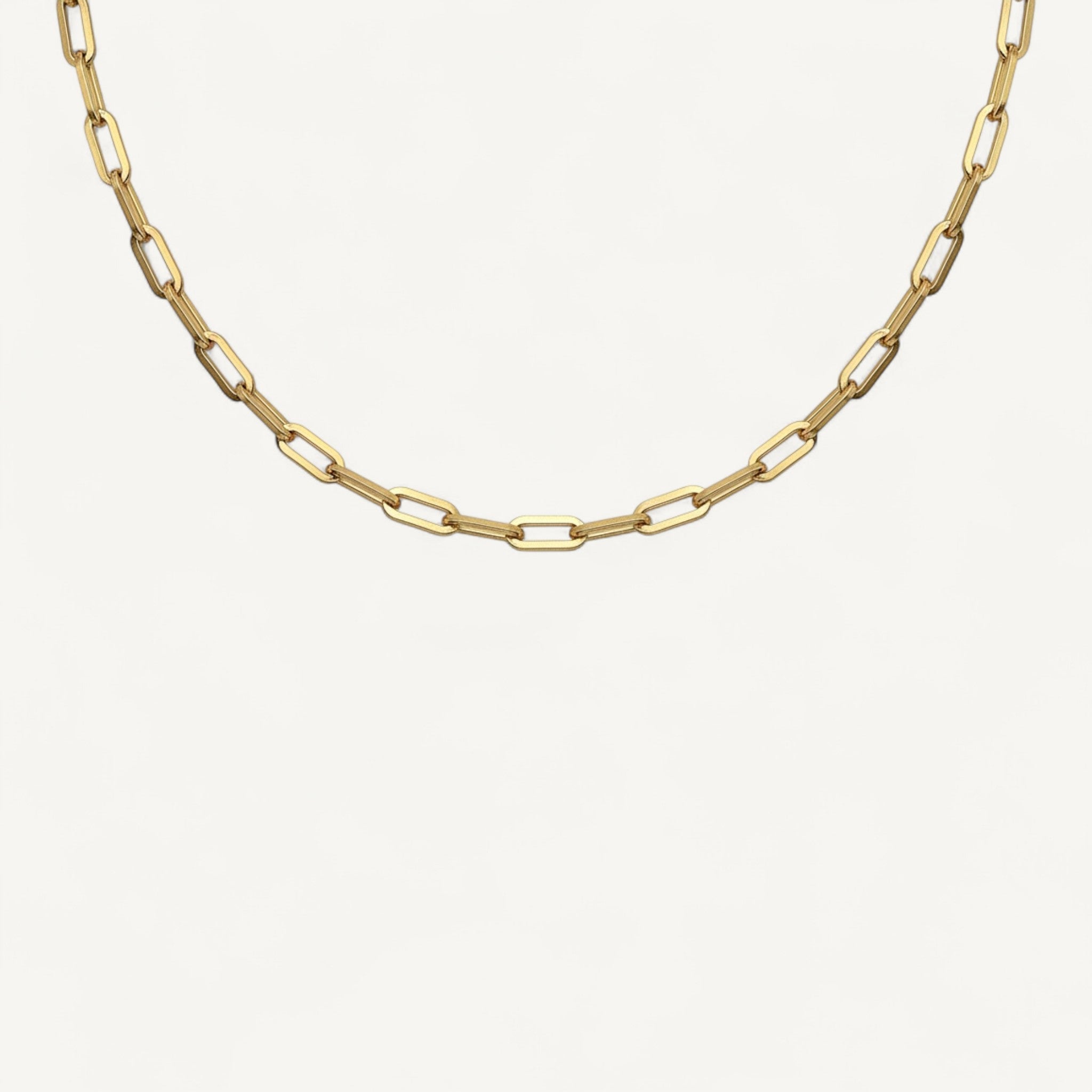 10K Yellow Gold Tempo Balanced Paperclip Chain Necklace - 4mm flat links