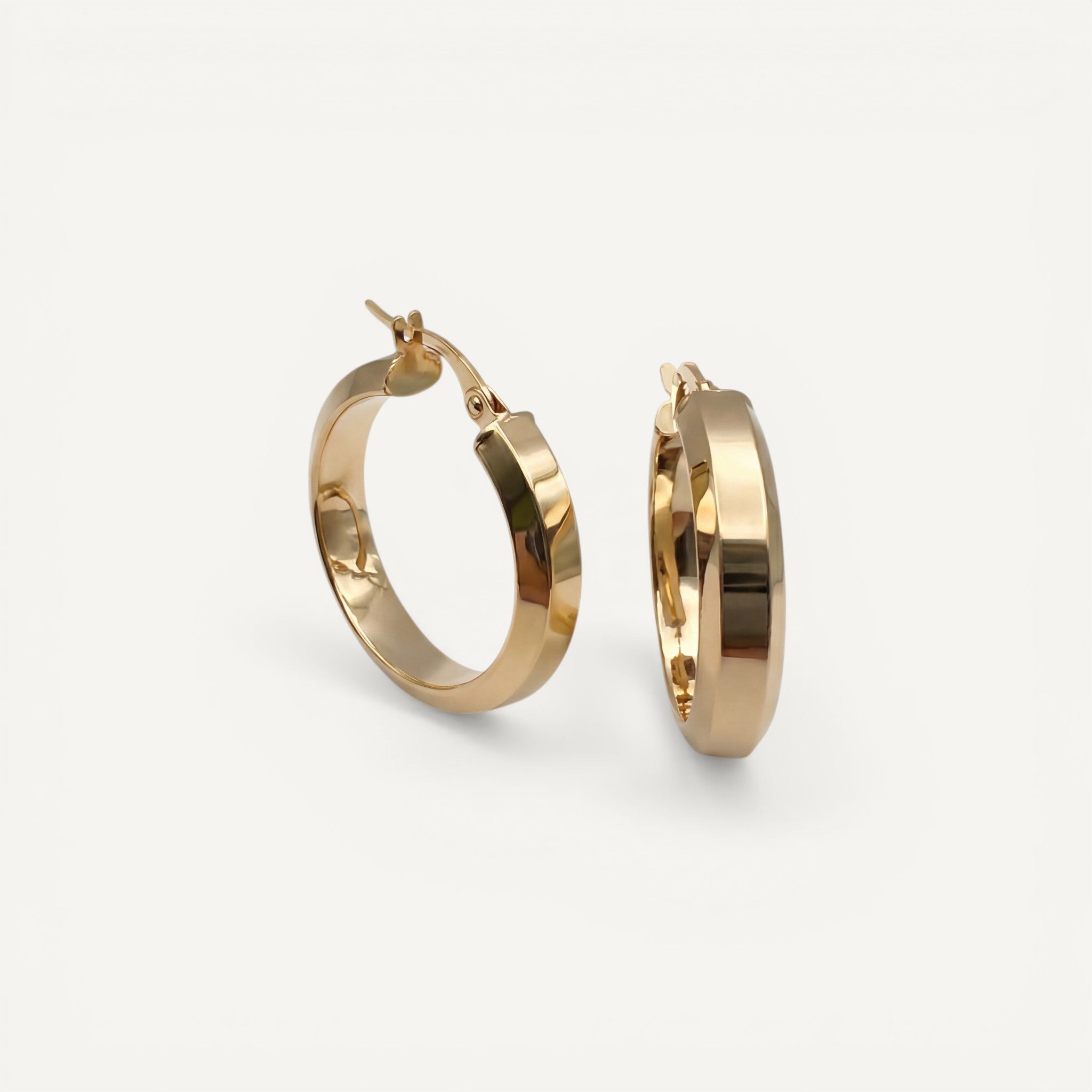 10K Yellow Gold Veridia Aura Hoop Earrings - flat-sided polished 24mm hoops