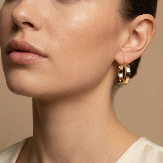 10K Yellow Gold Veridia Aura Hoop Earrings worn - lifestyle image