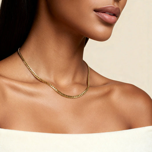 10K Yellow Gold Veritas Bold Curb Chain Necklace worn - lifestyle image
