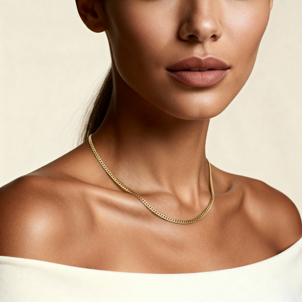 10K Yellow Gold Veritas Enduring Curb Chain Necklace worn - lifestyle image