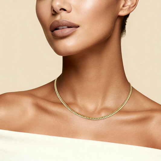 10K Yellow Gold Veritas Substantial Curb Chain Necklace worn - lifestyle image