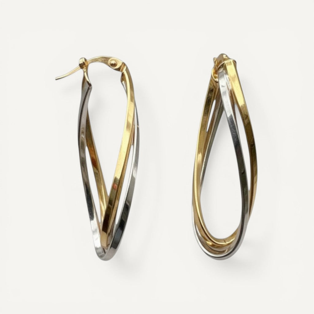 10K Yellow Gold Wisp Cascade Hoop Earrings - two-tone intertwined teardrop design