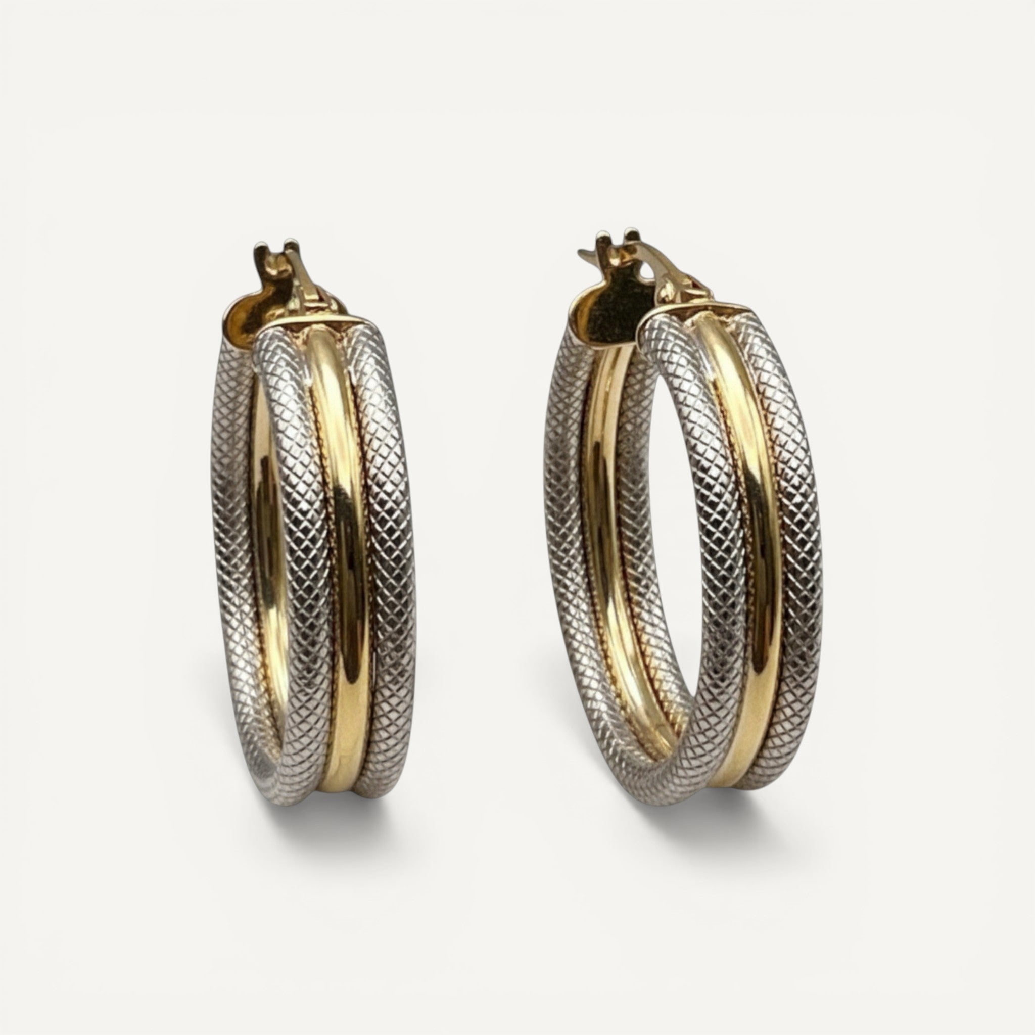 10K Yellow Gold Woven Radiance Hoop Earrings - tri-tone textured woven design