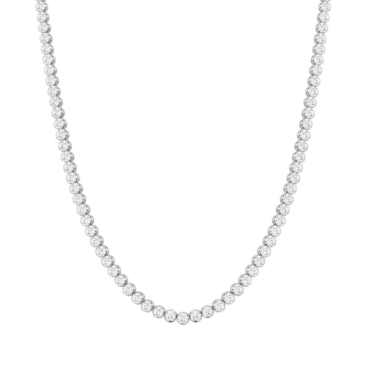 14K White Gold Crownline Diamond Tennis Necklace - Bold 15 ct tw, featuring round lab-grown diamonds in a crown-inspired setting