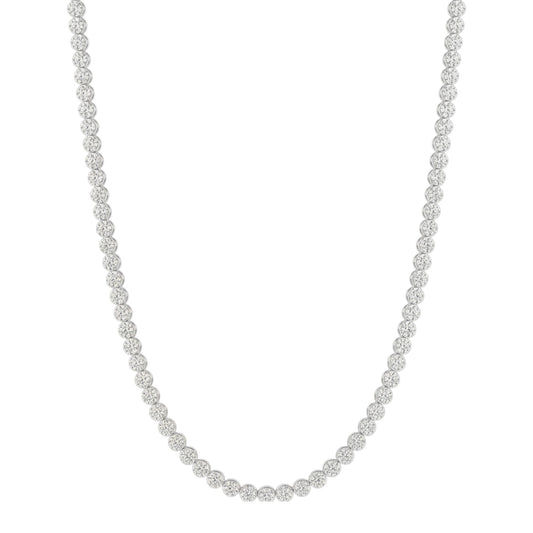 14K White Gold Crownline Diamond Tennis Necklace - Classic 9-10 ct tw, featuring round lab-grown diamonds in a crown-inspired setting