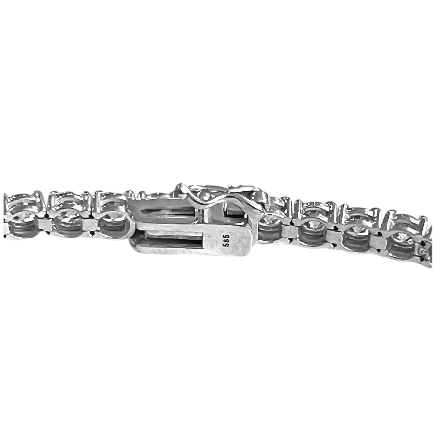 14K White Gold Crownline Tennis Necklace clasp detail - secure box clasp with safety latch