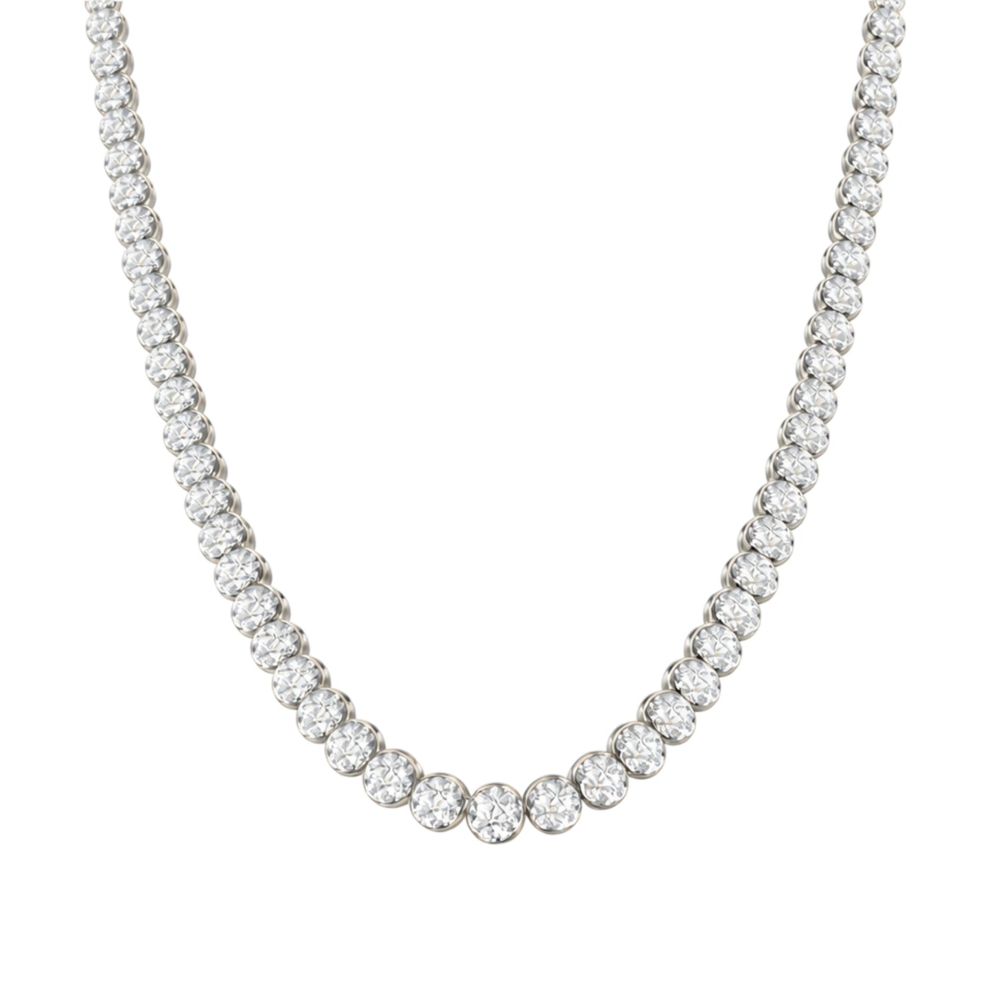 14K White Gold Crownline Diamond Tennis Necklace - Statement 17 ct tw, featuring round lab-grown diamonds in a crown-inspired setting