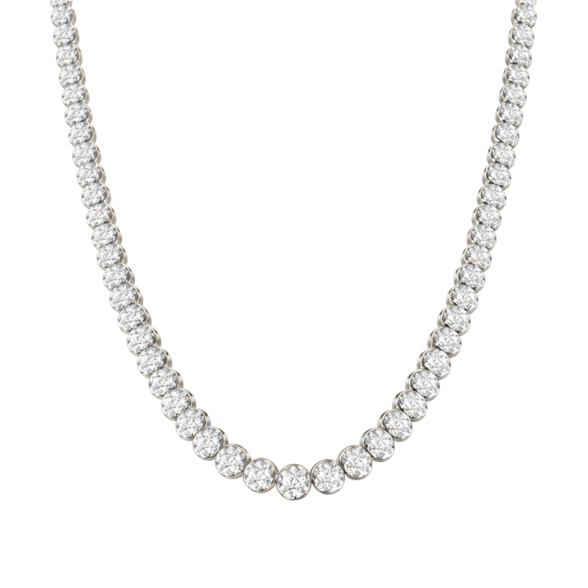 14K White Gold Crownline Diamond Tennis Necklace - Statement 17 ct tw, featuring round lab-grown diamonds in a crown-inspired setting