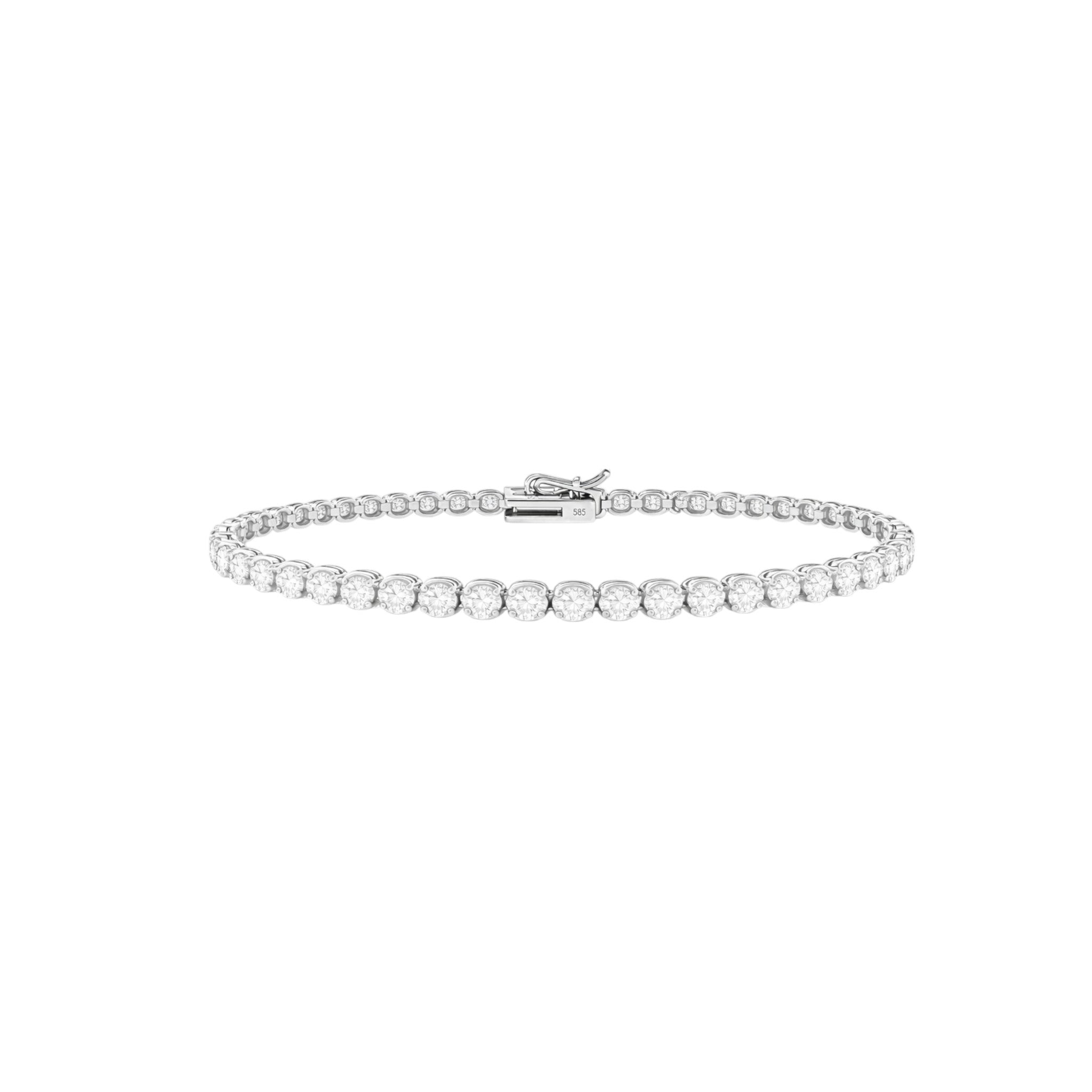 14K White Gold Heritage Prong Tennis Bracelet - Bold size with 8 ct tw lab-grown diamonds in four-prong setting