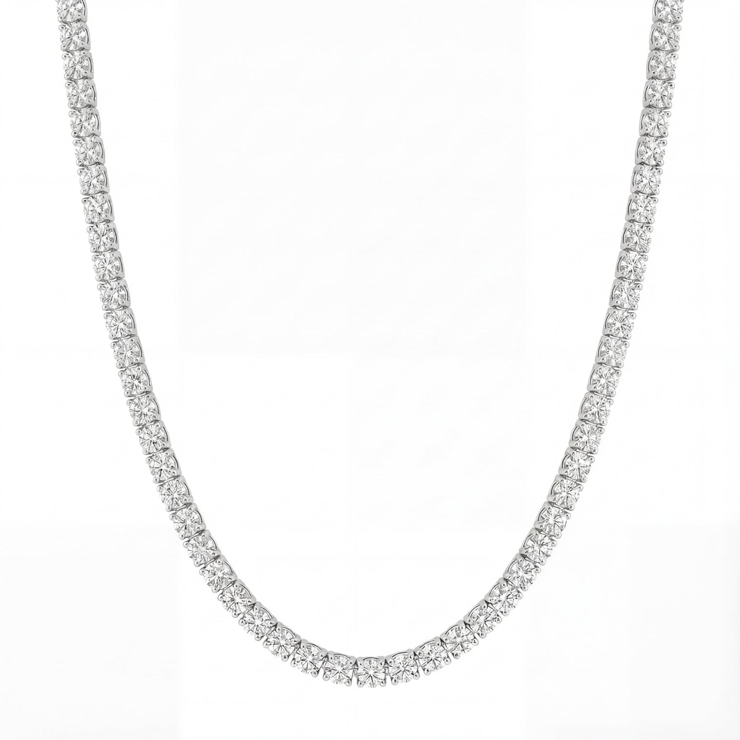 14K White Gold Heritage Prong Diamond Tennis Necklace - Bold 19 ct tw, featuring round lab-grown diamonds in a four-prong setting