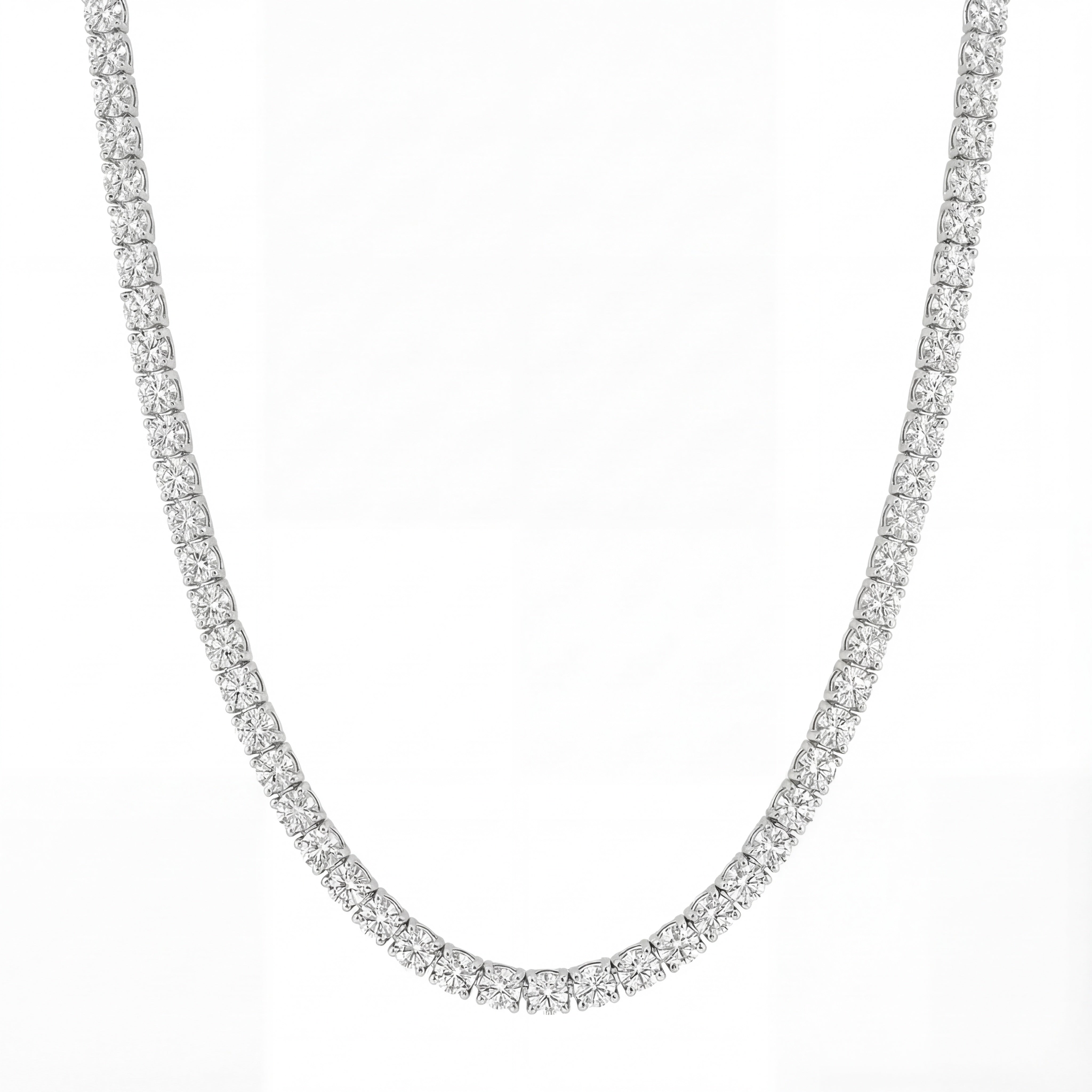 14K White Gold Heritage Prong Diamond Tennis Necklace - Bold 19 ct tw, featuring round lab-grown diamonds in a four-prong setting