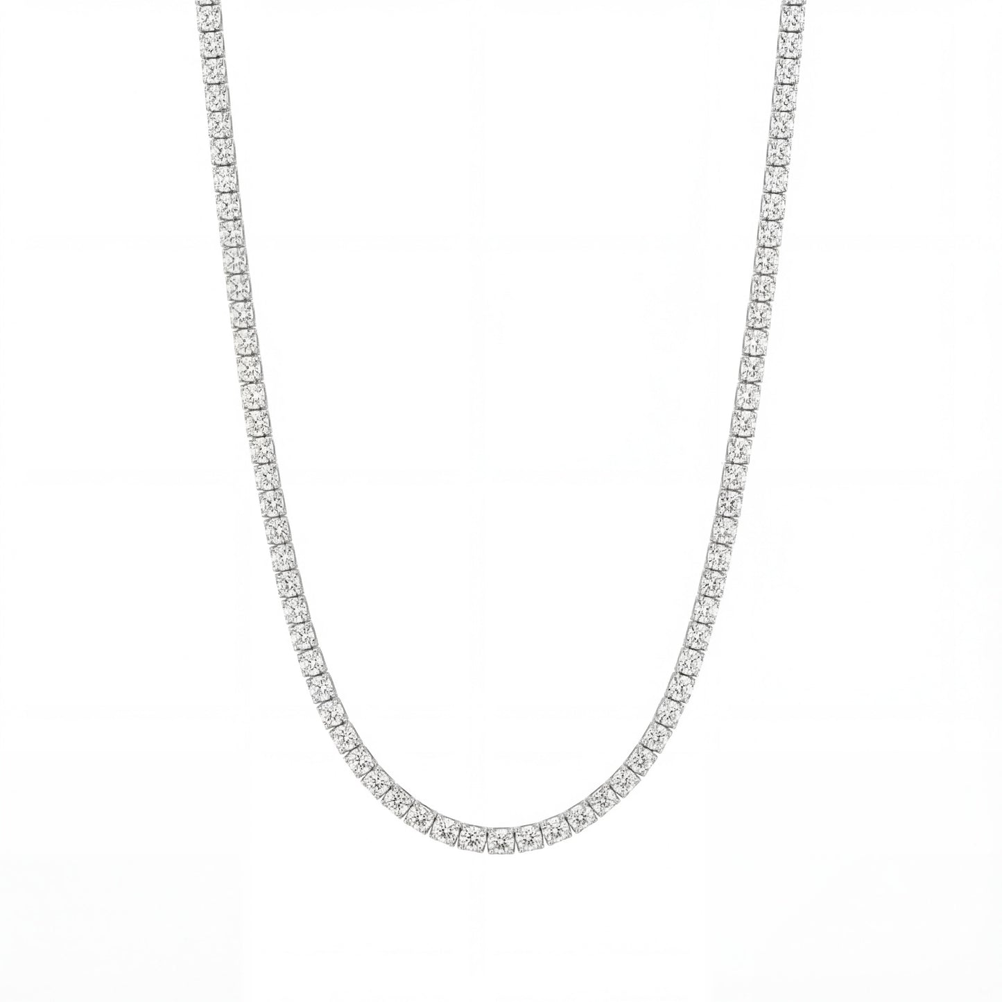 14K White Gold Heritage Prong Diamond Tennis Necklace - Classic 12-13.5 ct tw, featuring round lab-grown diamonds in a four-prong setting