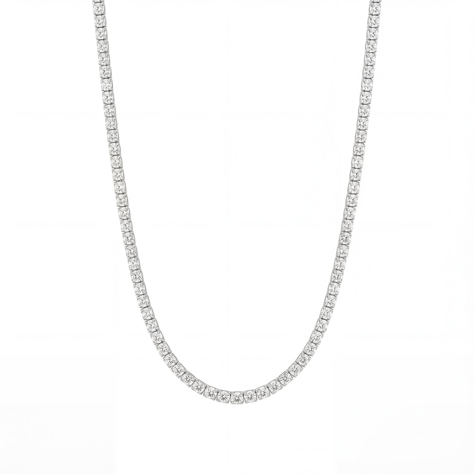 14K White Gold Heritage Prong Diamond Tennis Necklace - Classic 12-13.5 ct tw, featuring round lab-grown diamonds in a four-prong setting