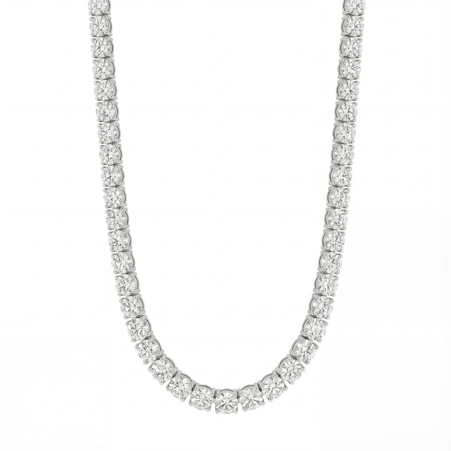 14K White Gold Heritage Prong Diamond Tennis Necklace - Statement 22 ct tw, featuring round lab-grown diamonds in a four-prong setting