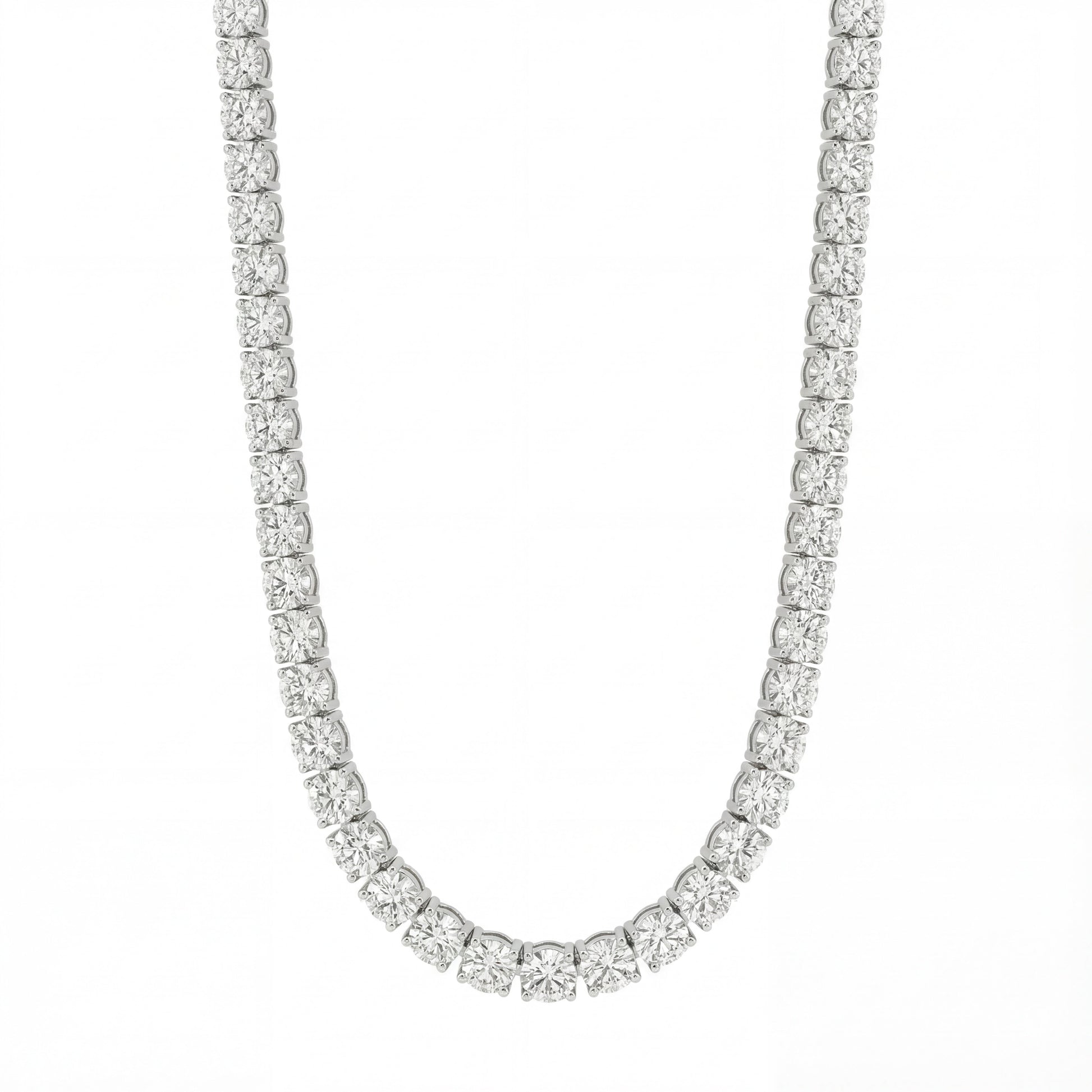 14K White Gold Heritage Prong Diamond Tennis Necklace - Statement 22 ct tw, featuring round lab-grown diamonds in a four-prong setting