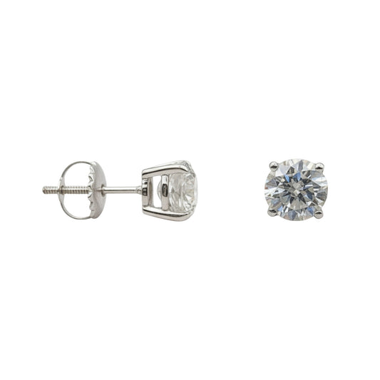 14K White Gold Solitaire Linea Diamond Stud Earrings - Bold size with 1.5-2 ct tw lab-grown diamonds in four-prong setting