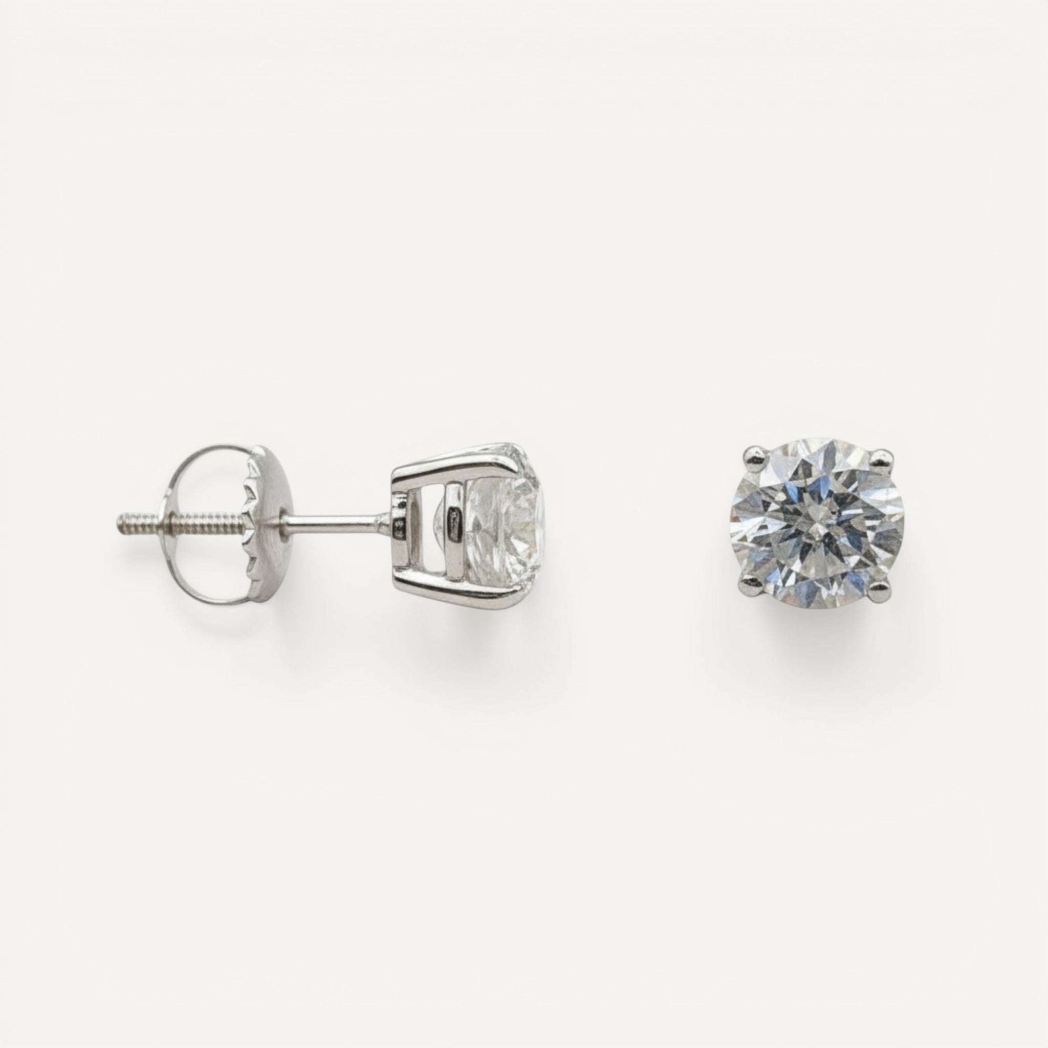 14K White Gold Solitaire Linea Diamond Stud Earrings - Bold size with 1.5-2 ct tw lab-grown diamonds in four-prong setting