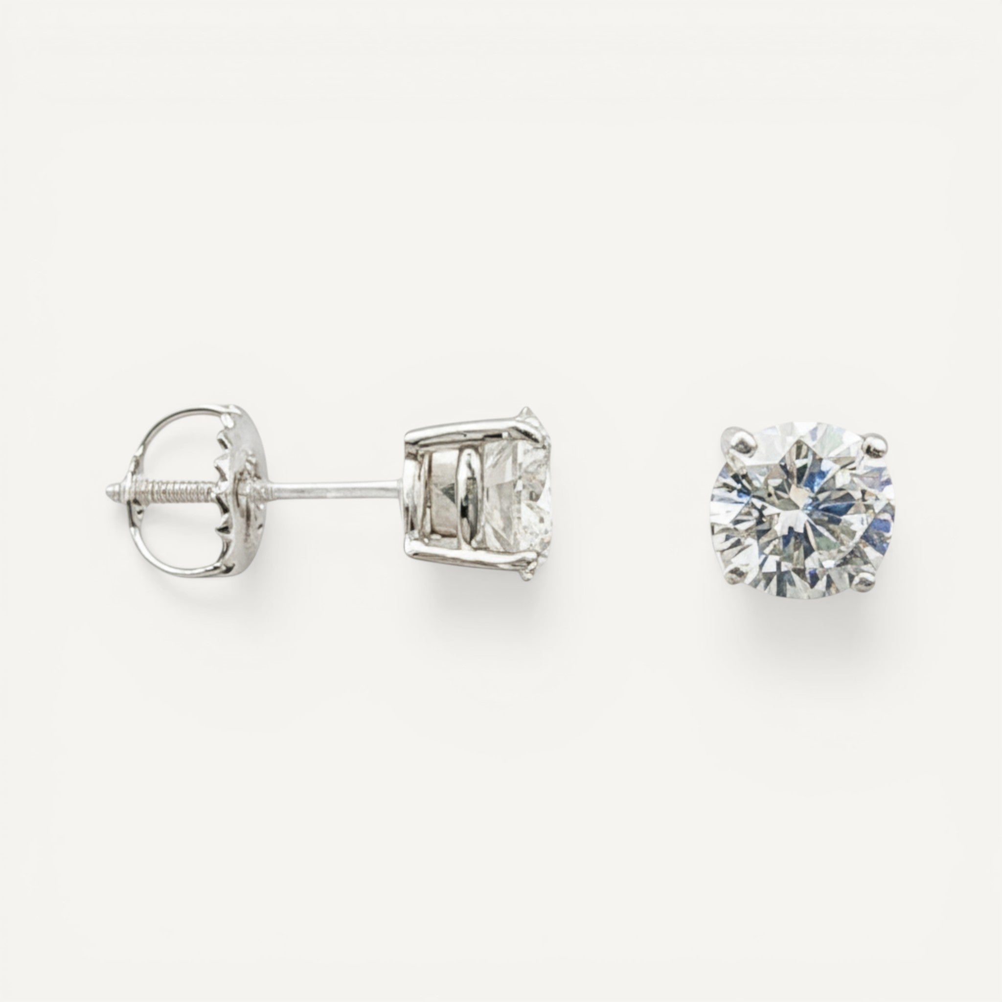 14K White Gold Solitaire Linea Diamond Stud Earrings - Classic size with 1/2-1 ct tw lab-grown diamonds in four-prong setting