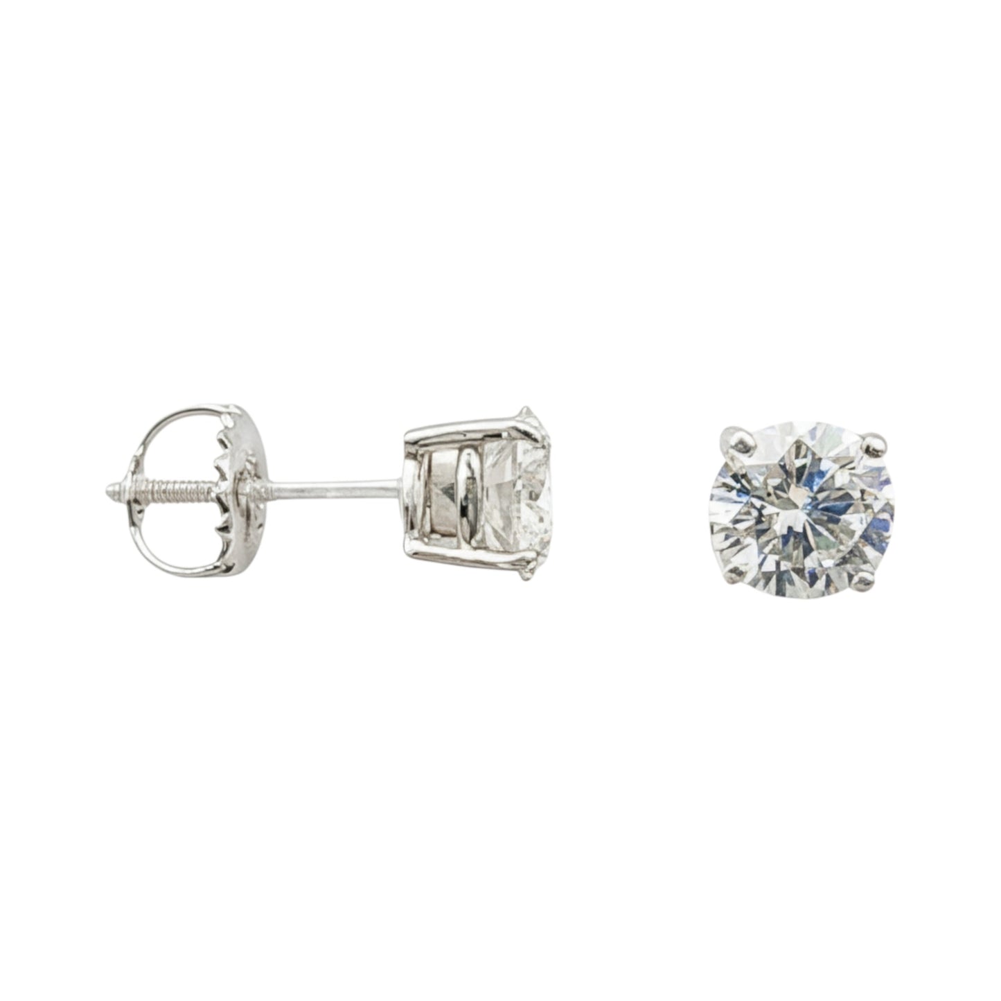 14K White Gold Solitaire Linea Diamond Stud Earrings - Classic size with 1/2-1 ct tw lab-grown diamonds in four-prong setting