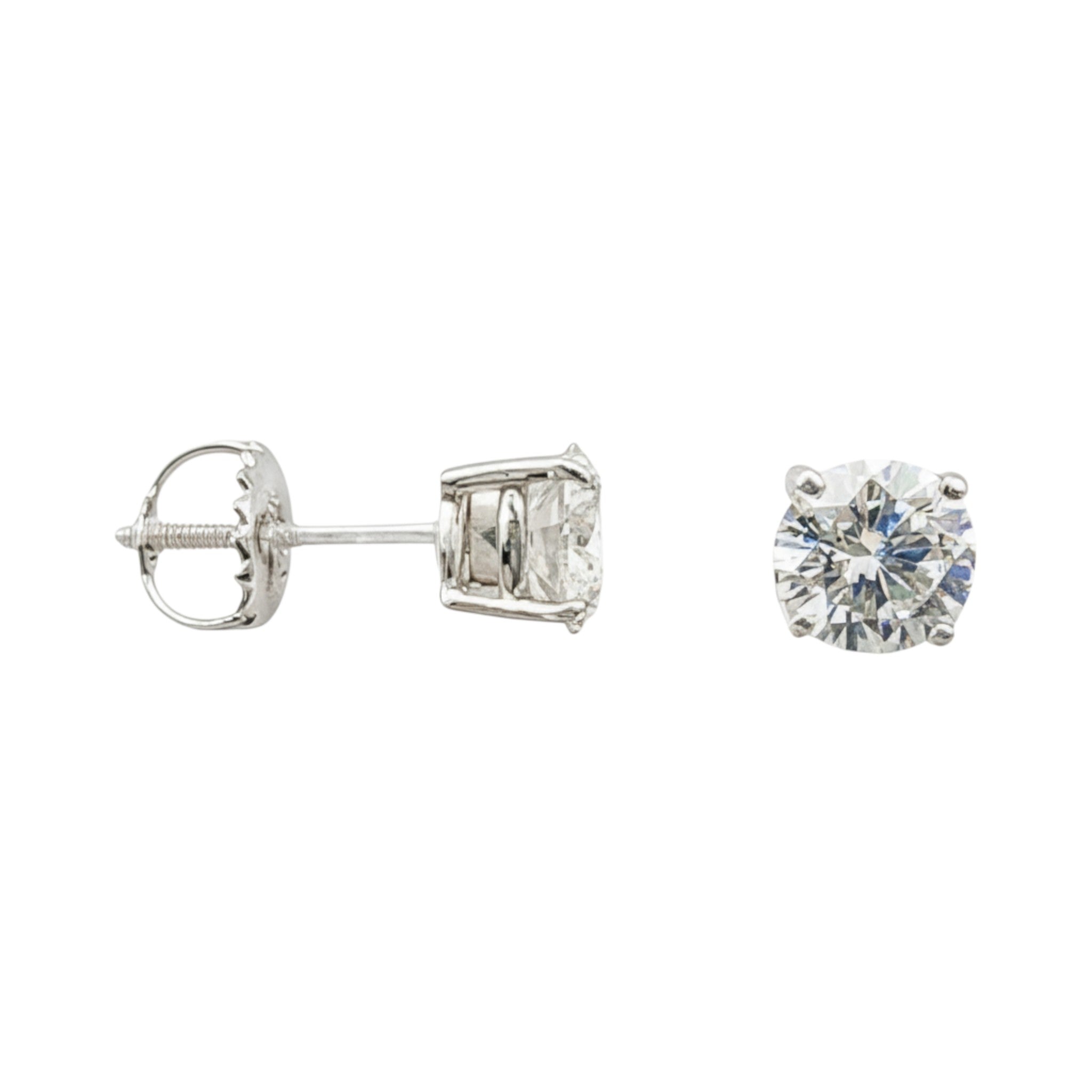 14K White Gold Solitaire Linea Diamond Stud Earrings - Classic size with 1/2-1 ct tw lab-grown diamonds in four-prong setting