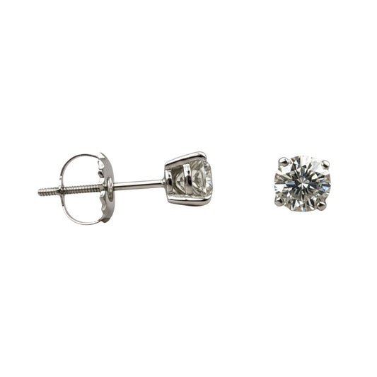 14K White Gold Solitaire Linea Diamond Stud Earrings - Petite size with 1/4-1/2 ct tw lab-grown diamonds in four-prong setting